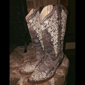 Corral Brown Crater Bone Embroidery Boot